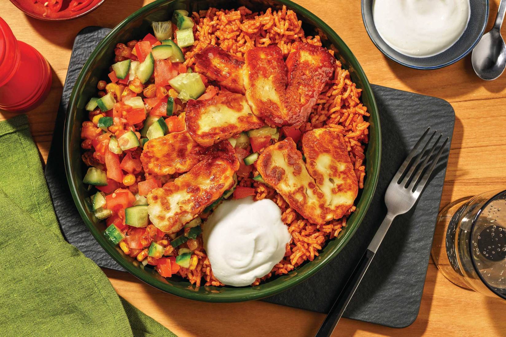 Mexican Rice & Glazed Haloumi Bowl
