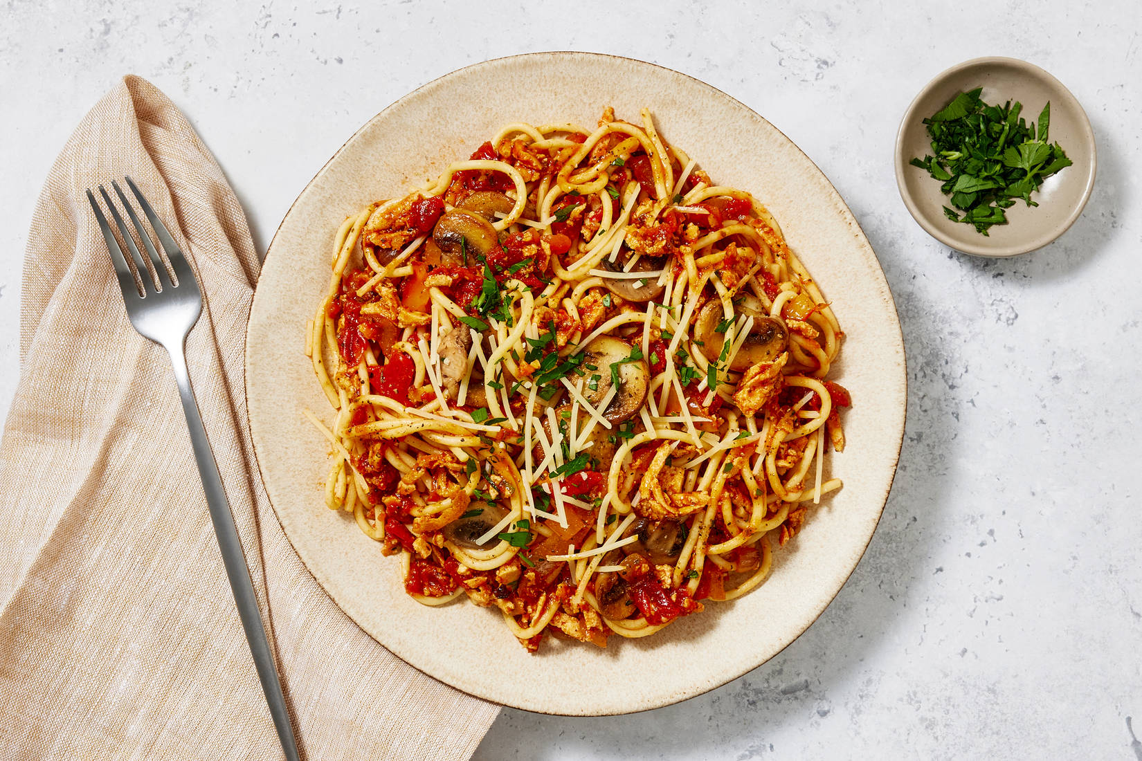 Spaghetti With Mushroom-Tofu Bolognese