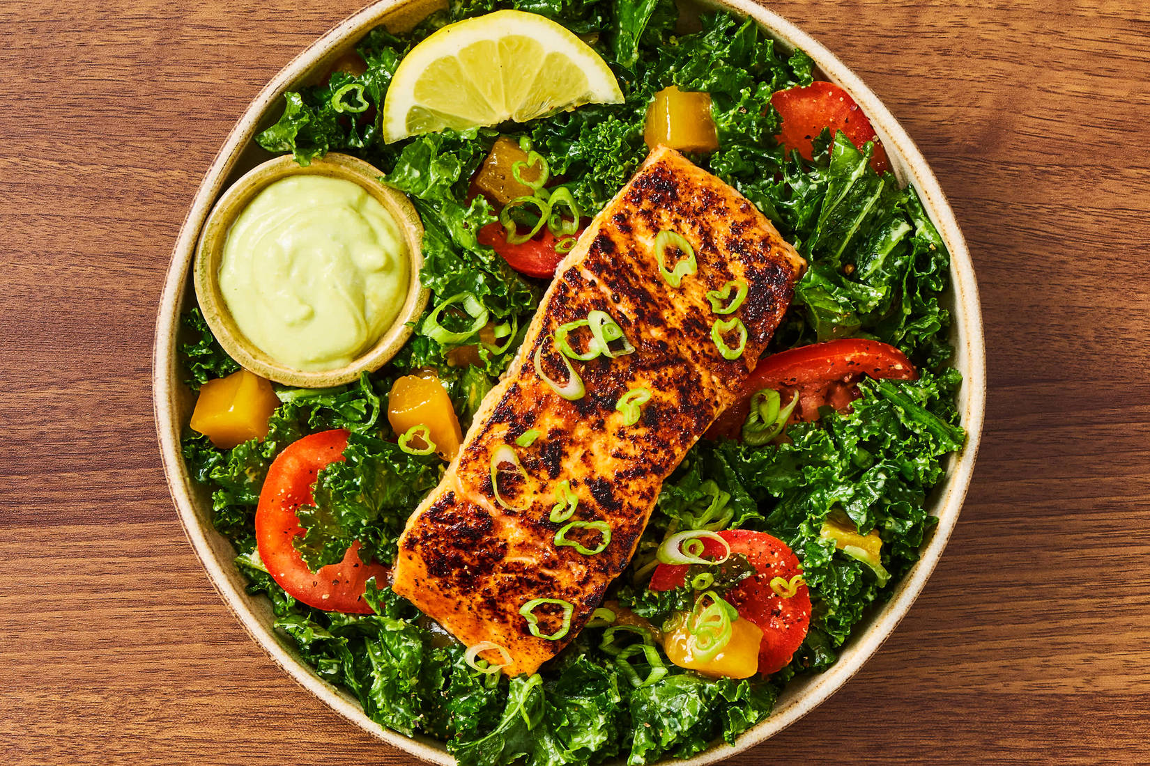 Seared Salmon & Kale Salad with Mango