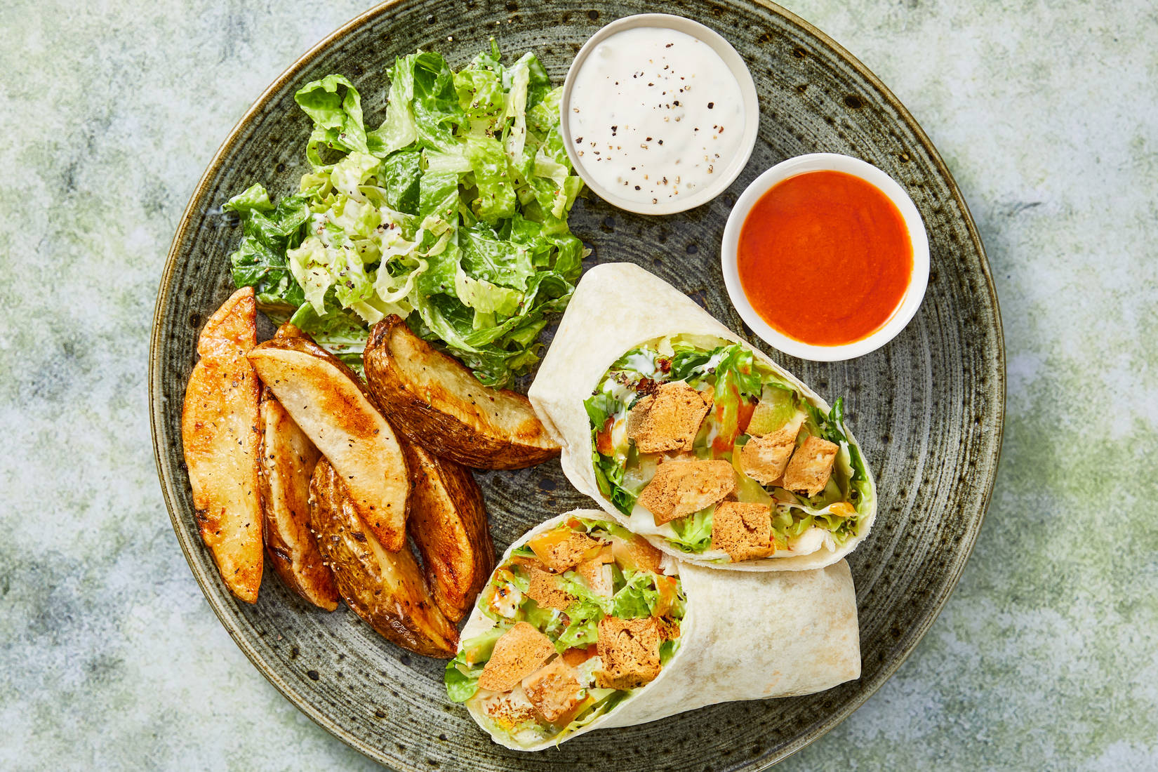 Spicy Buffalo Fried Tofu Wraps