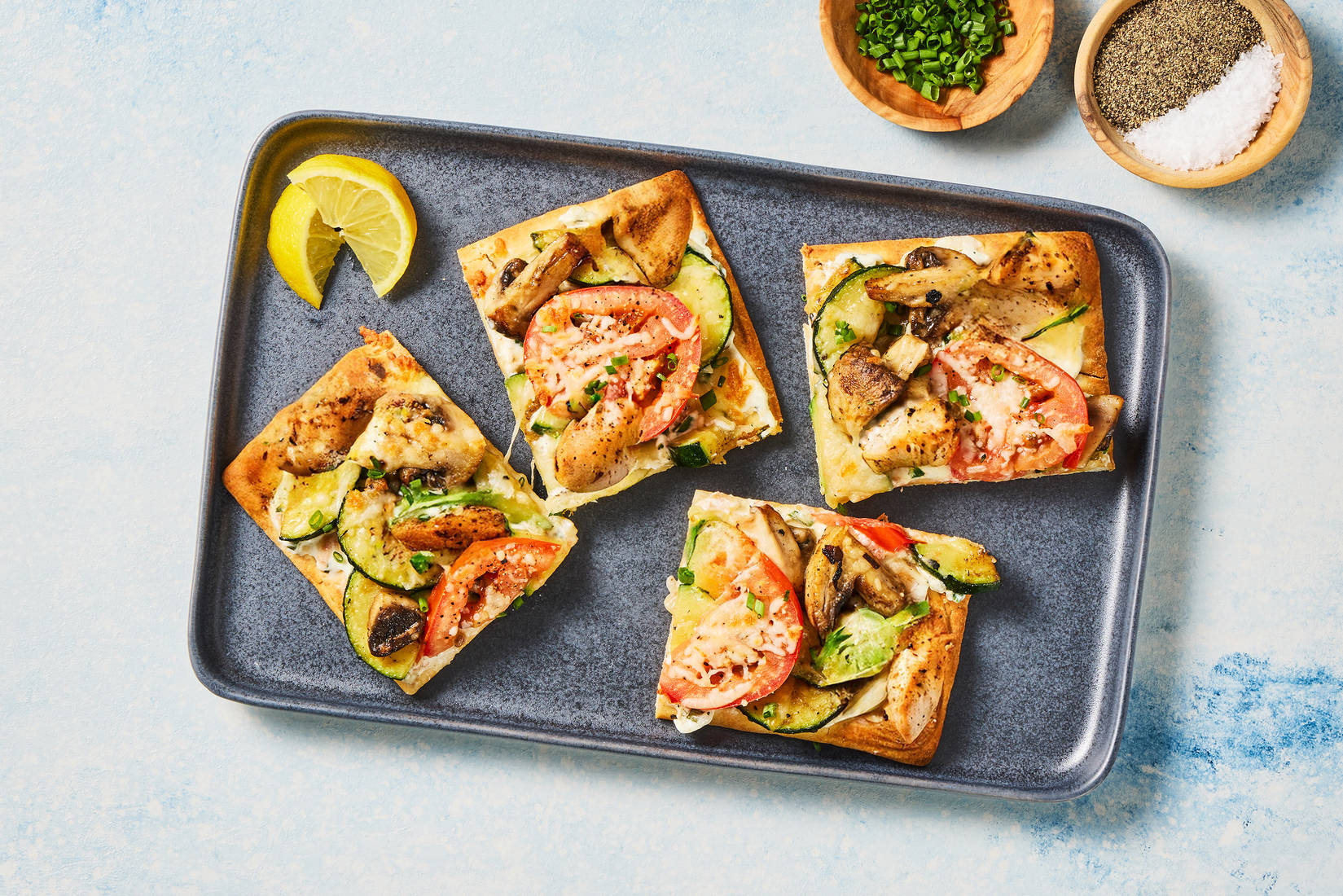 Cheesy Chicken & Mushroom Flatbreads 