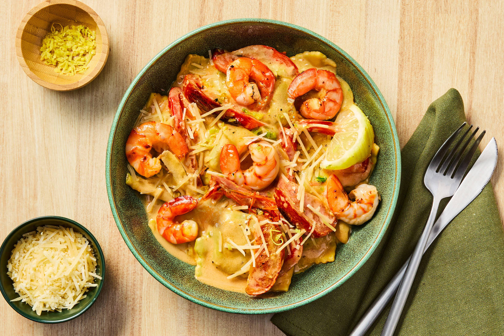 Shrimp & Creamy Lemon Spinach Ricotta Ravioli