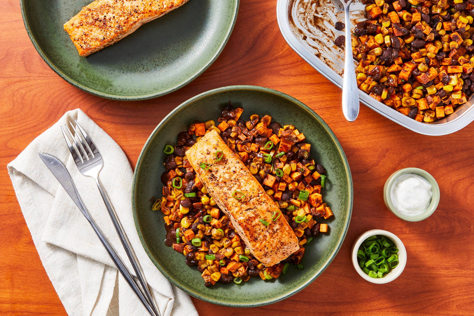 Salmon with Bean-Corn Medley