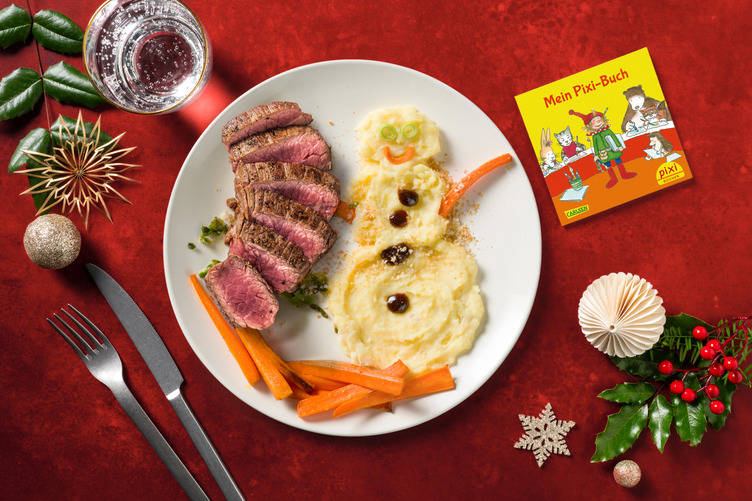 Kartoffel-Schneemann mit Weiderindersteak 