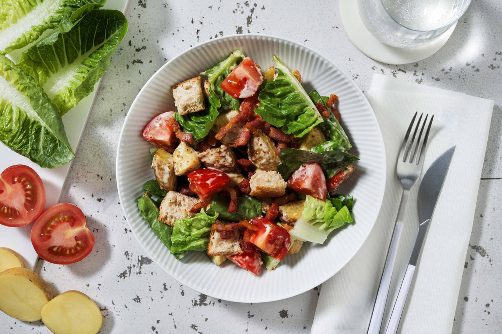 Creamy Honey Bacon, Potato and Baby Gem Salad