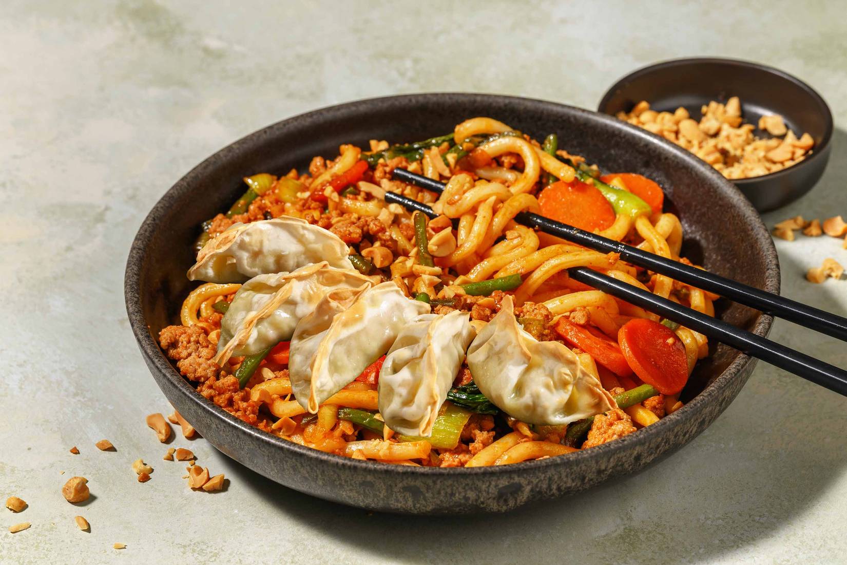 One Pan Gochujang Pork & Vegetable Gyoza Udon