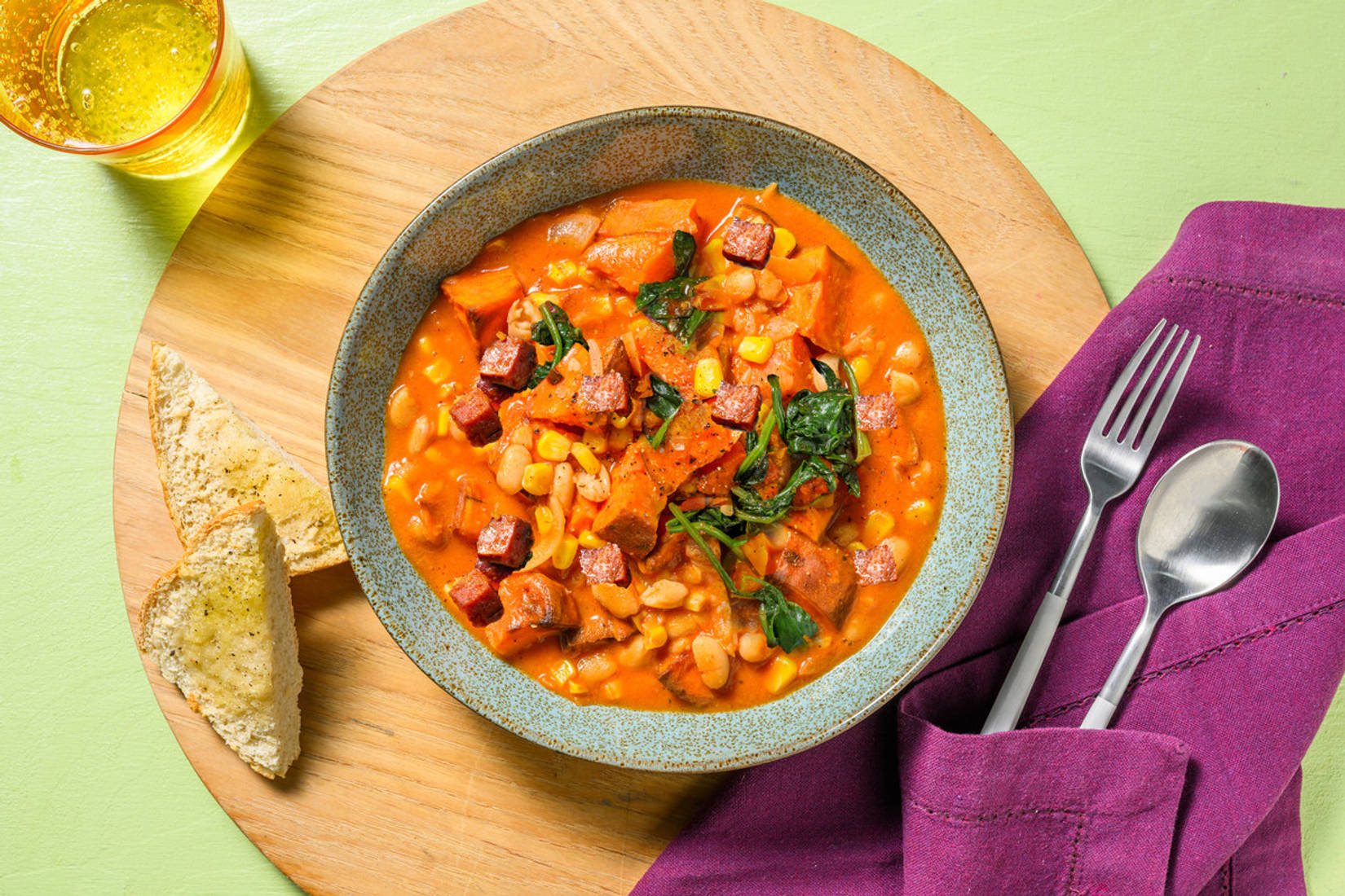 Creamy Mexican Style Spiced Chorizo Stew and Ciabatta
