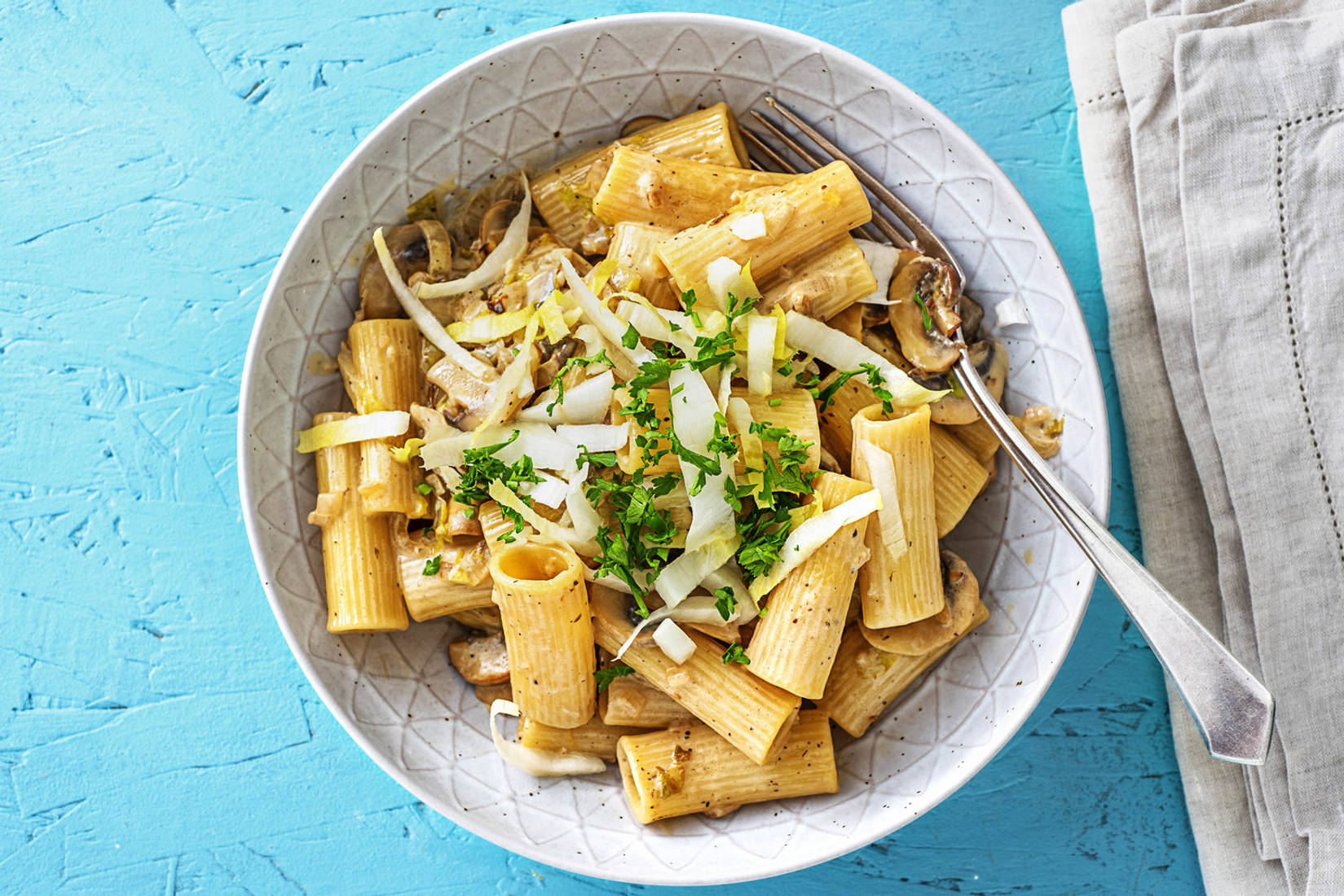 Rigatoni, endives poêlées & comté