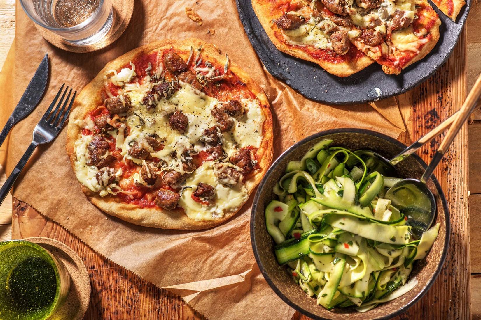 Pizza sur naan : chorizo, ricotta & sauge