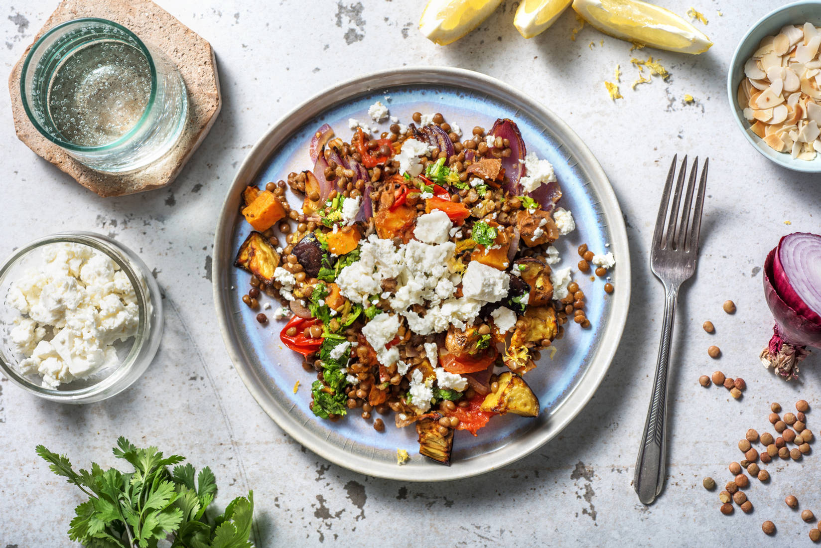 Lenticchie al cumino e formaggio greco