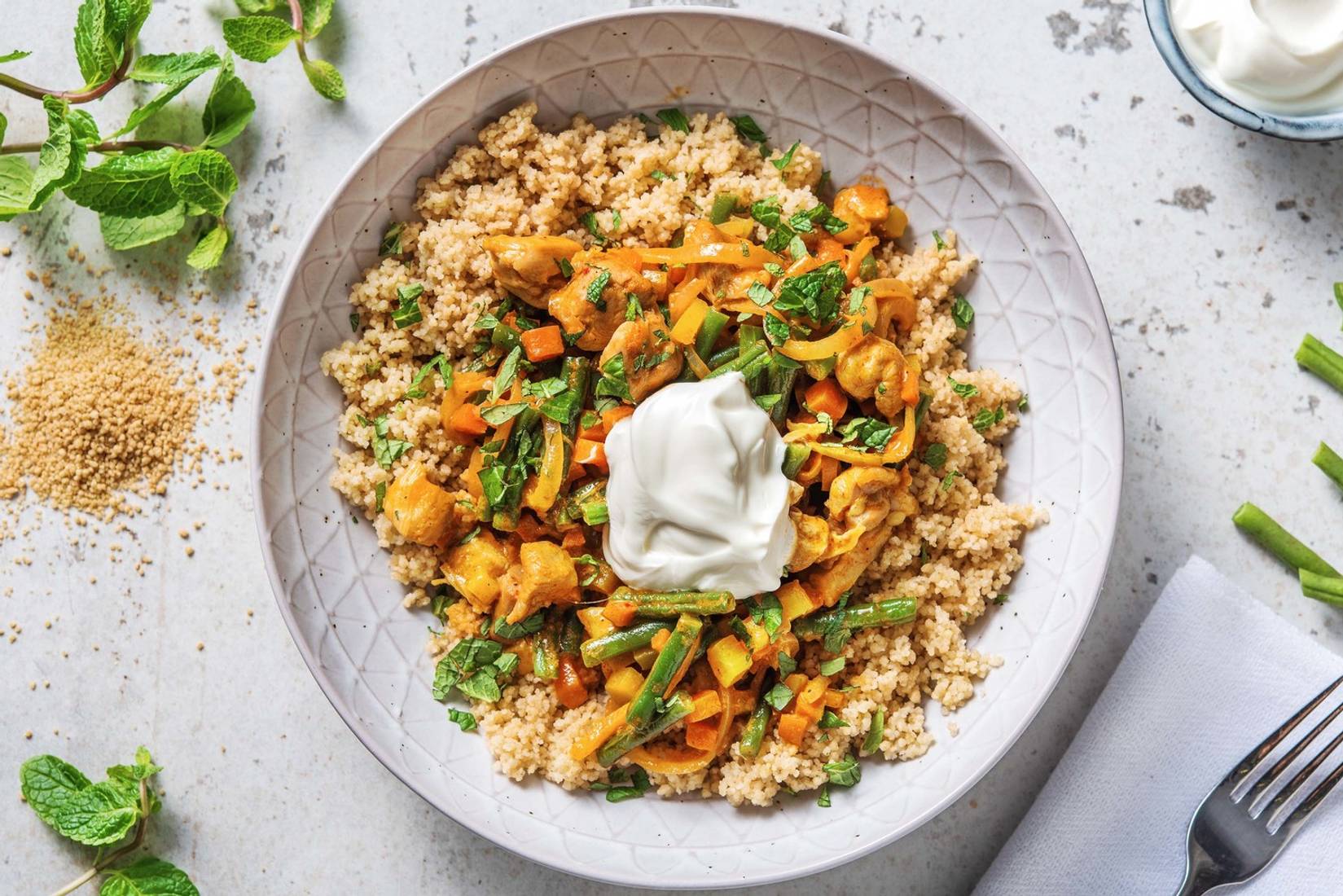 Curry au poulet et haricots verts