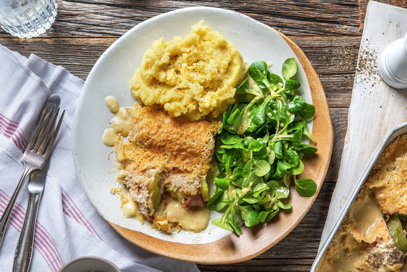 Rouleaux de poireau au jambon et sauce au fromage