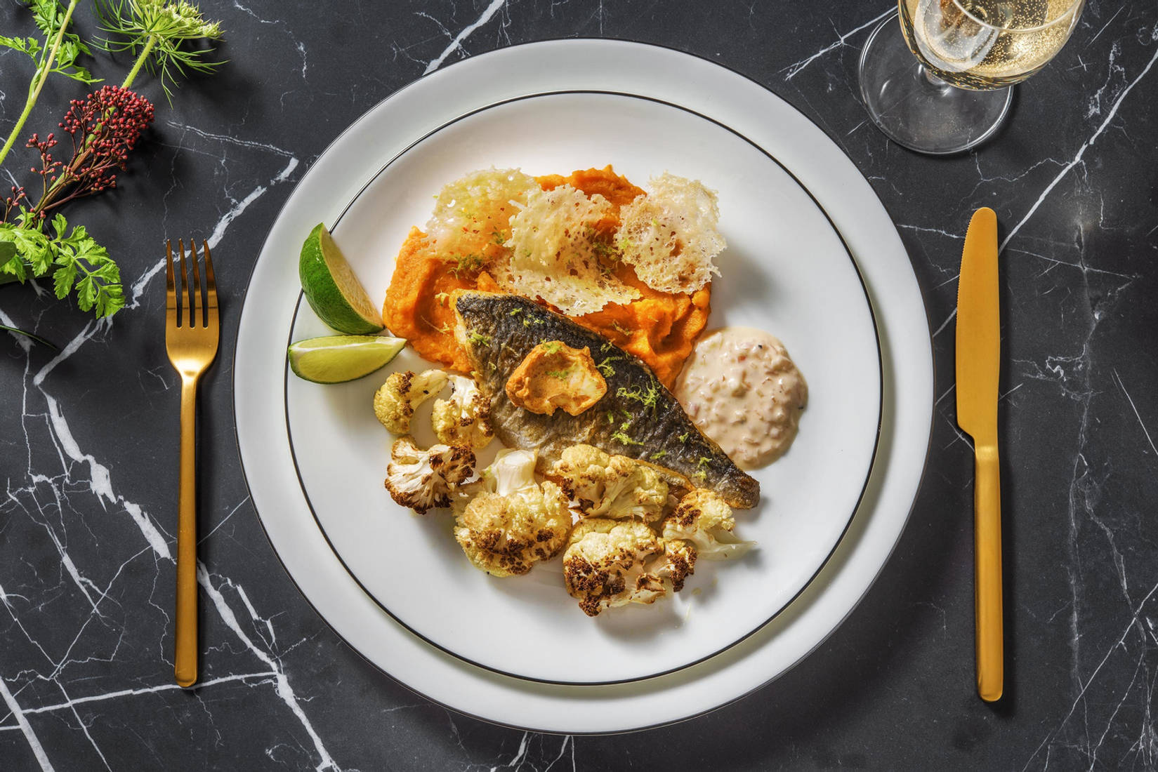 Daurade au beurre de paprika & tuile de parmesan