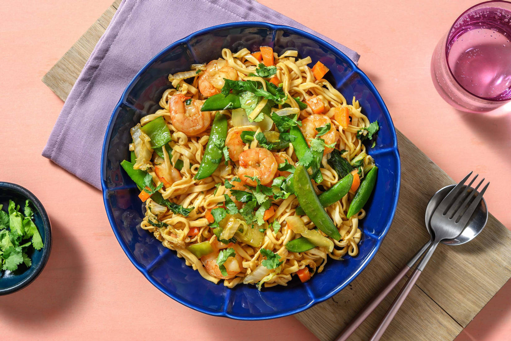 Nouilles sautées aux crevettes & aux légumes