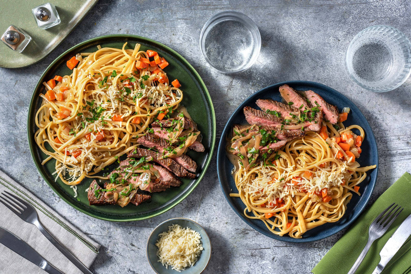 Pavé de bœuf sauce Bercy & linguine