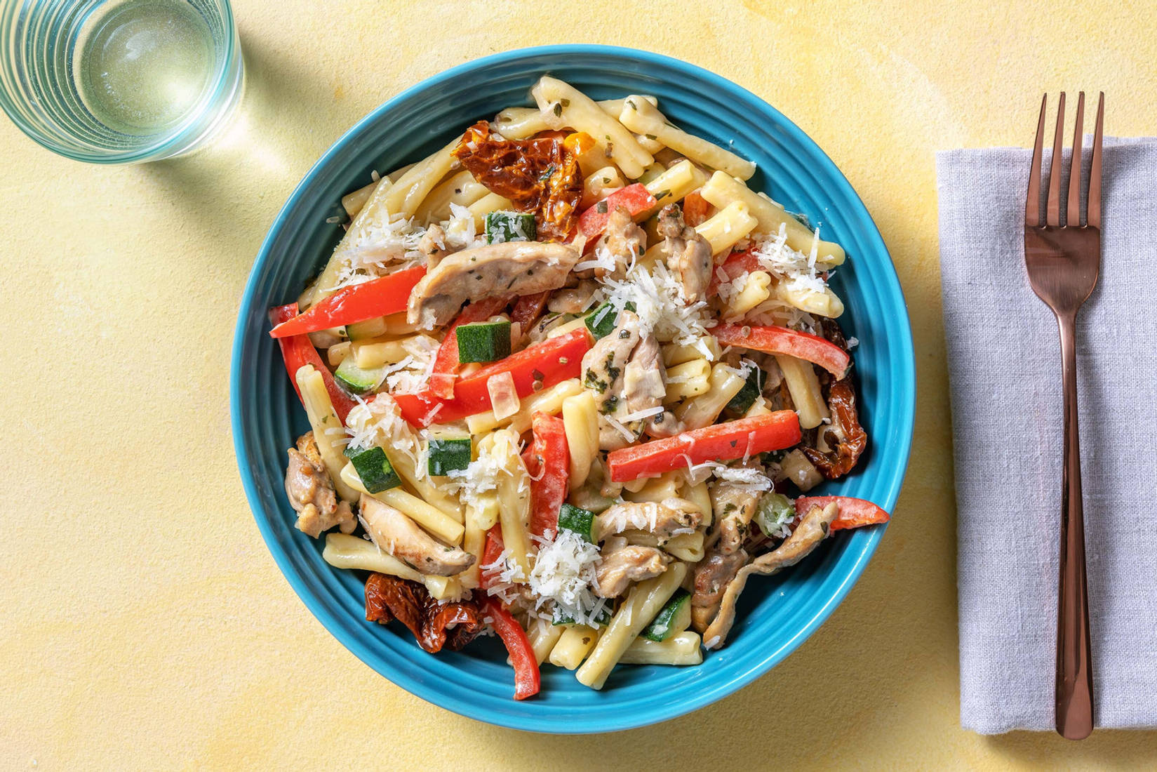 Pâtes crémeuses aux émincés de poulet
