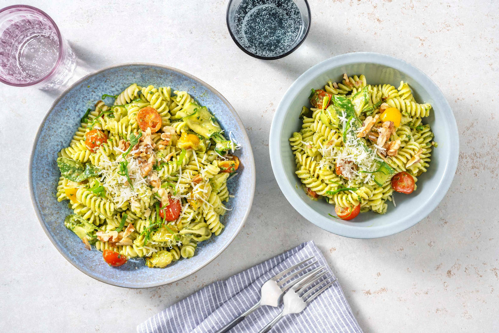 Fusilli au pesto maison de basilic & roquette