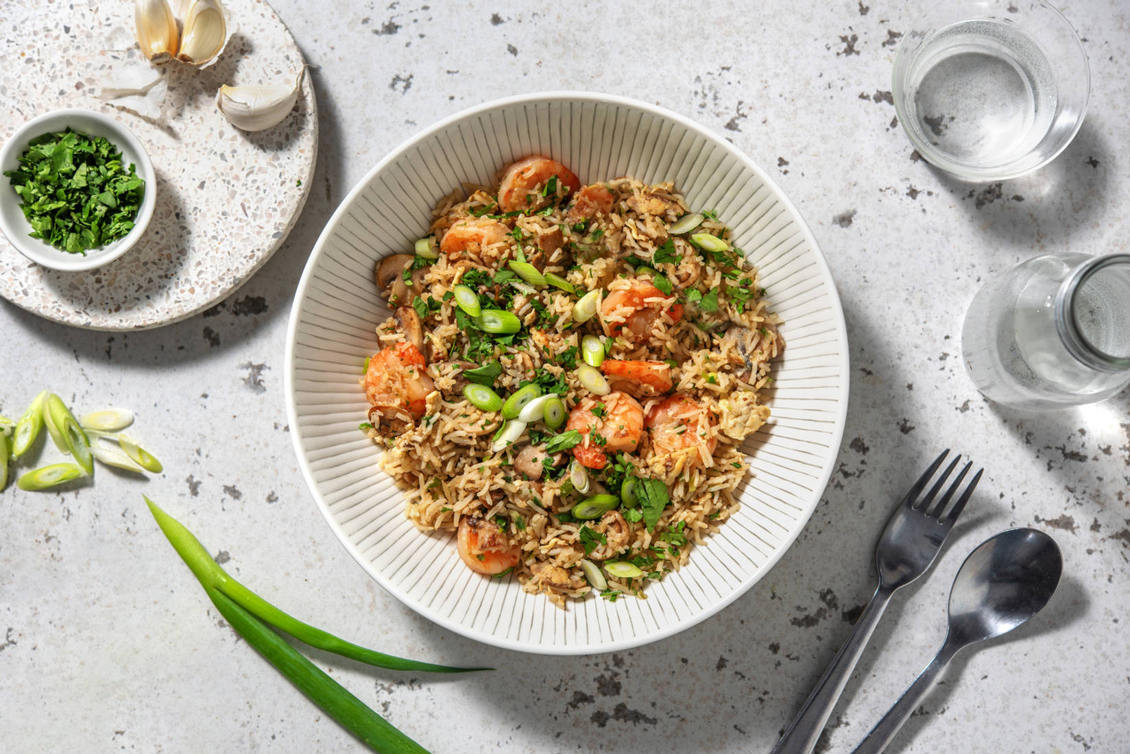 Riz sauté chinois aux crevettes & champignons
