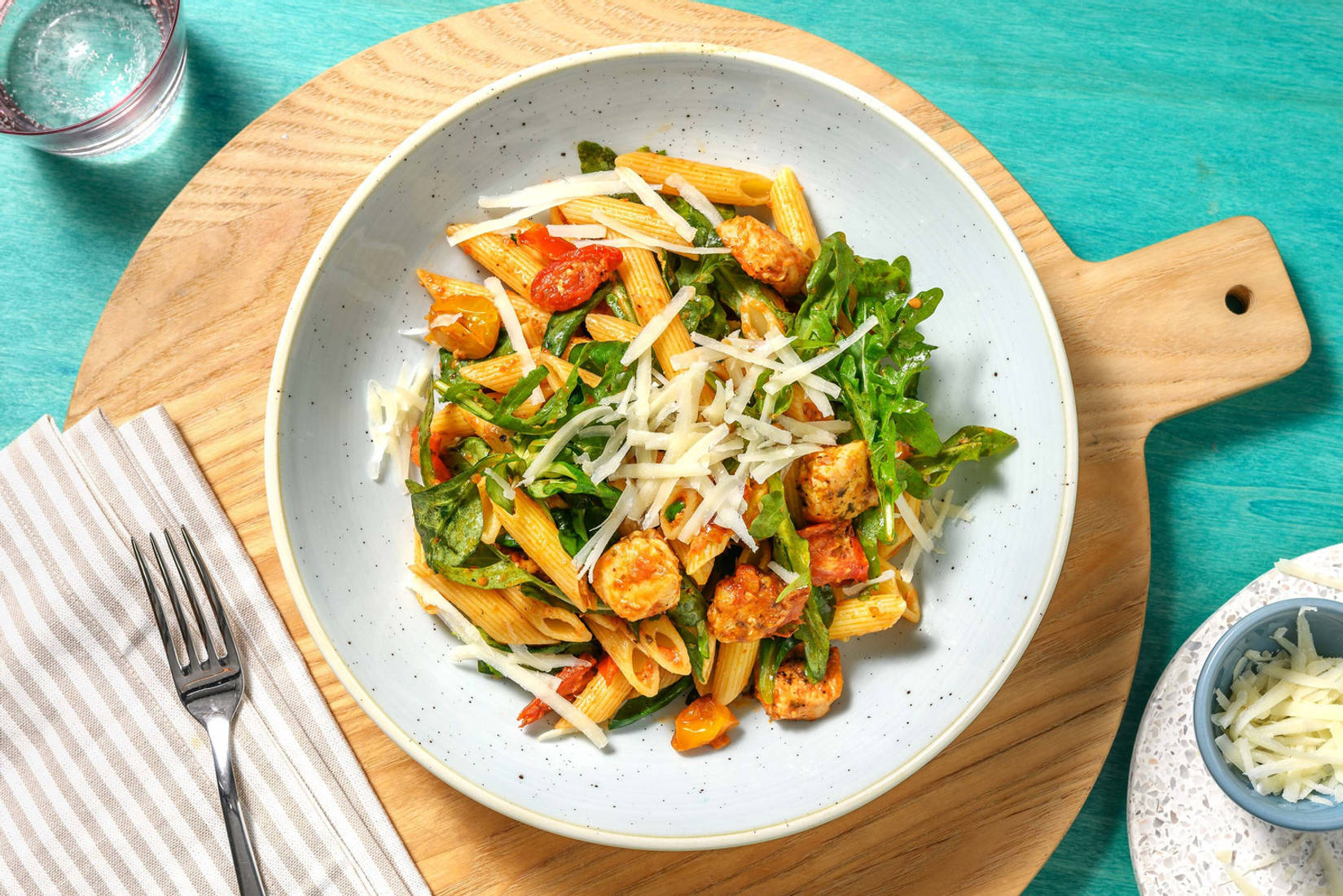 Salade de penne, poulet & pesto rosso