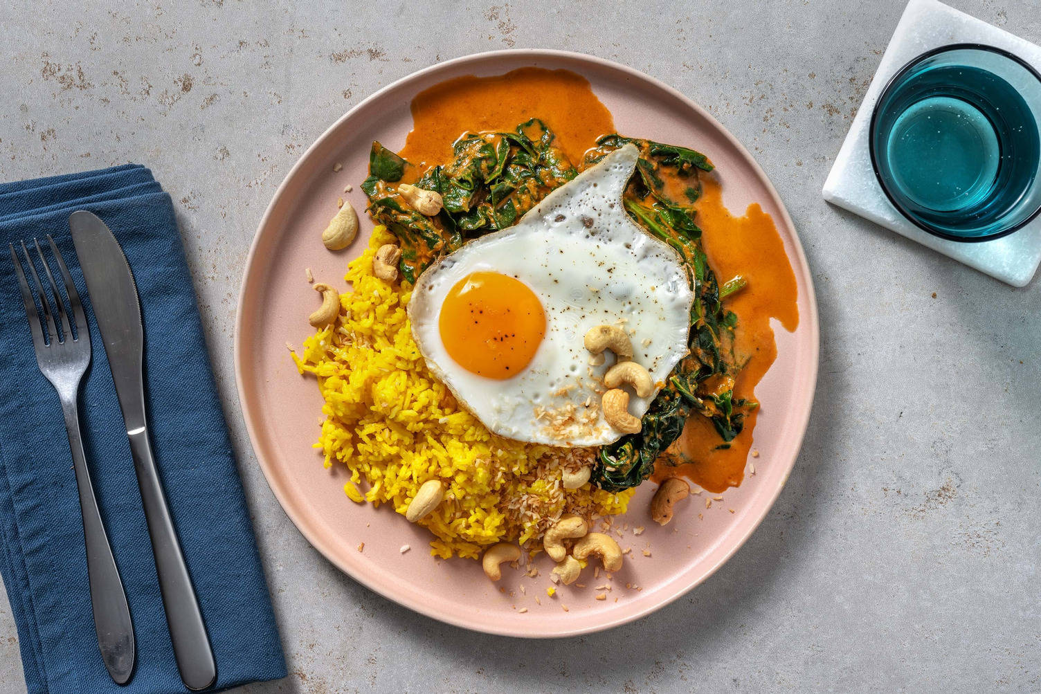 Curry d'épinards & riz au curcuma