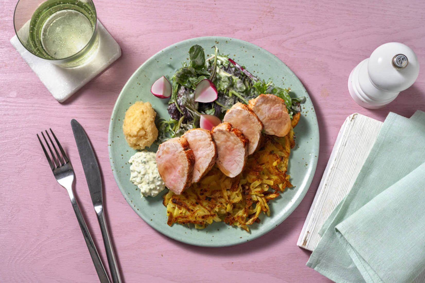 Kartoffelpuffer mit extra Bio-Schweinefilet