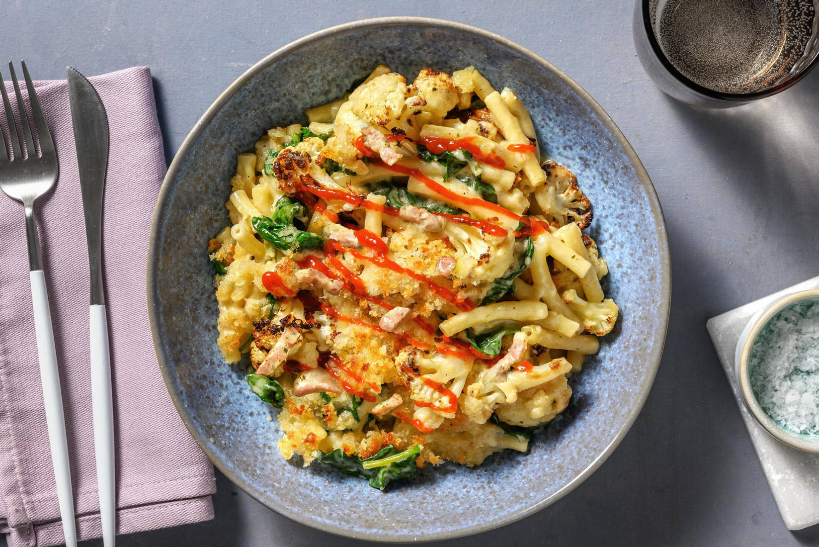 Bacon and Blue Cheese Cauliflower Mac and Cheese