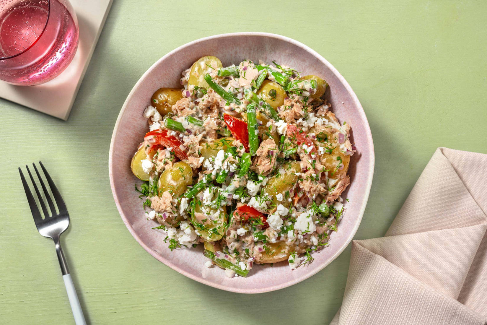 Salade de grenailles au thon, haricots verts et câpres