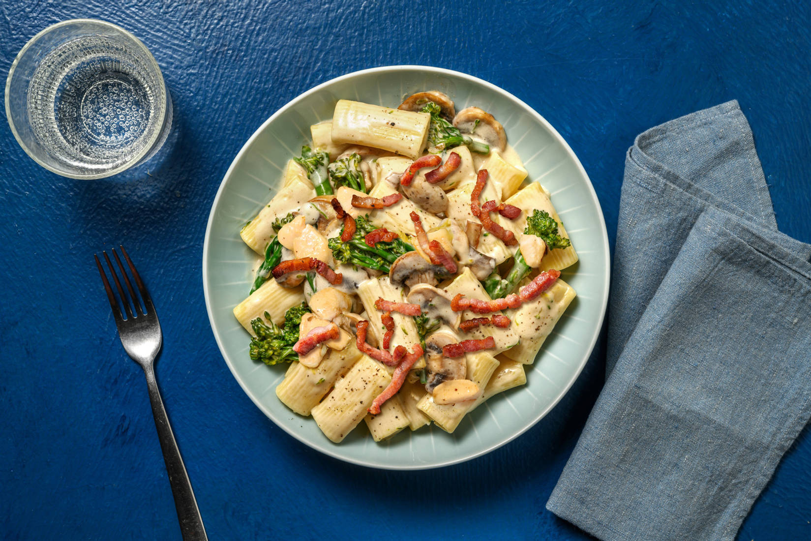 Quick Creamy Truffle Bacon and Mushroom Rigatoni 