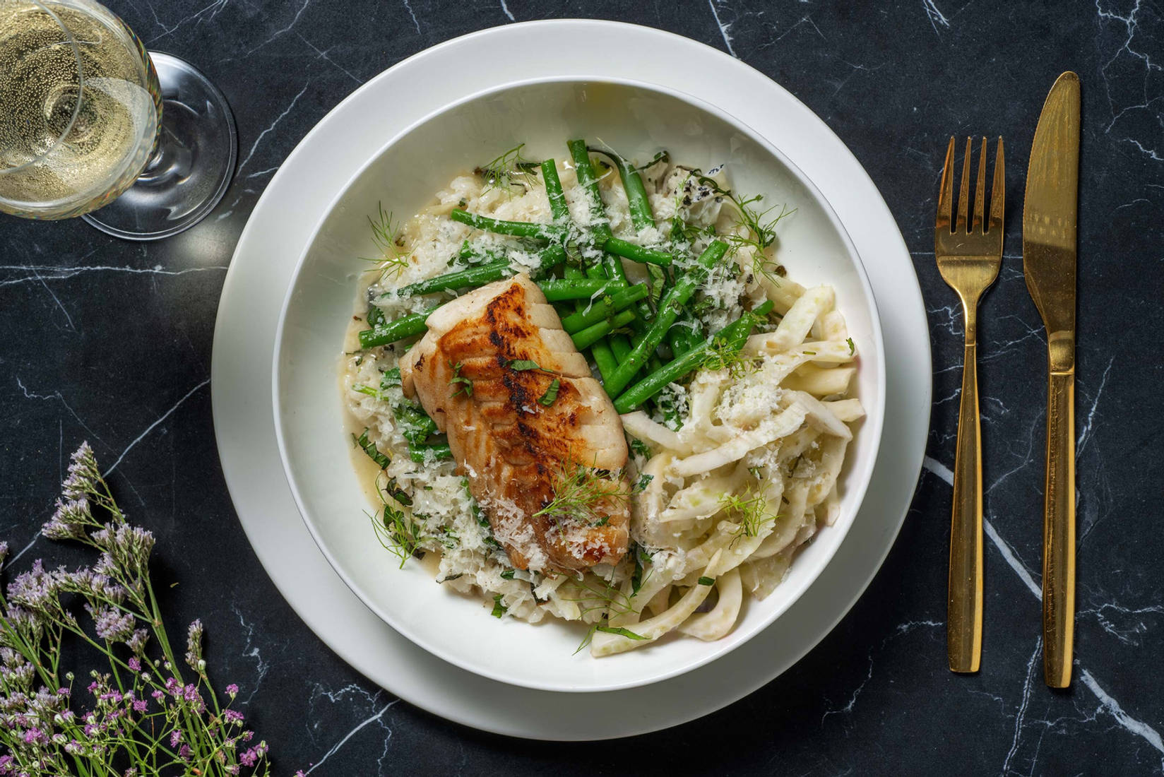 Frisse risotto met roodbaars en citroentijm