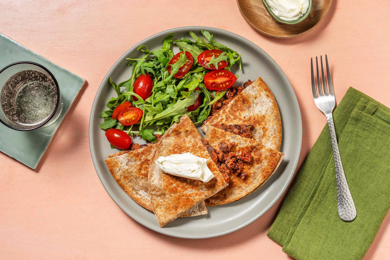 Cheesy Chipotle Chorizo and Bean Quesadillas