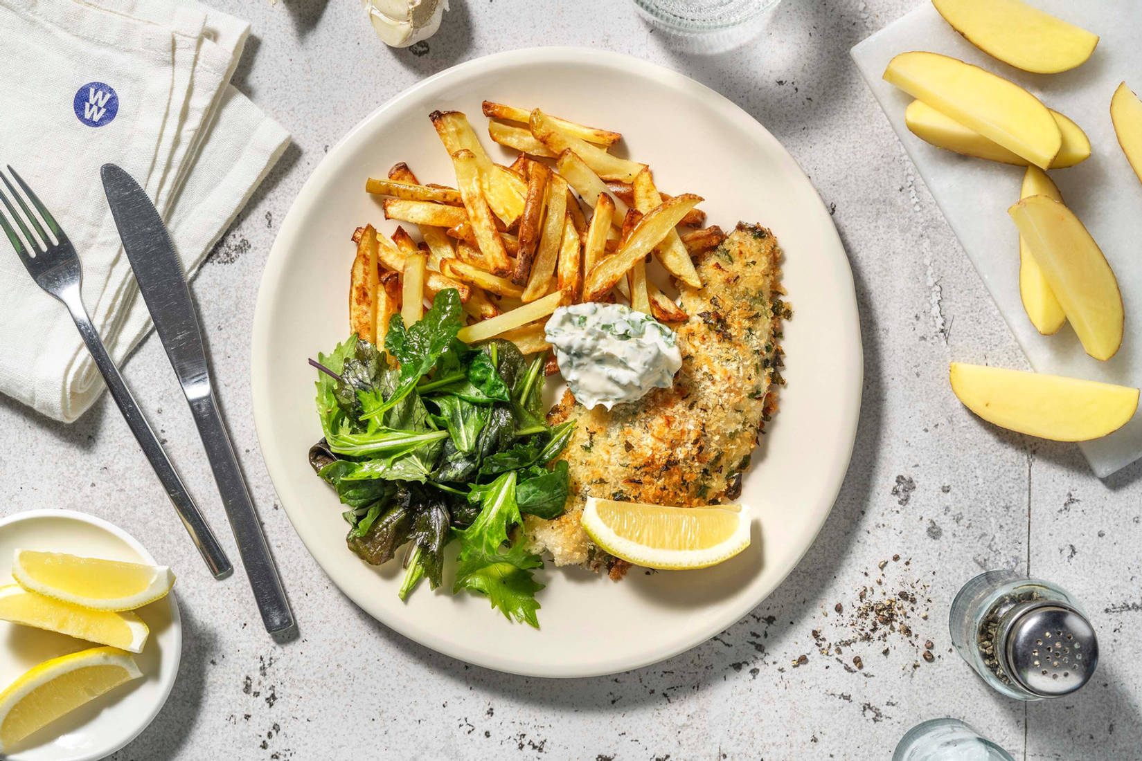 Breaded Sea Bass and Chips