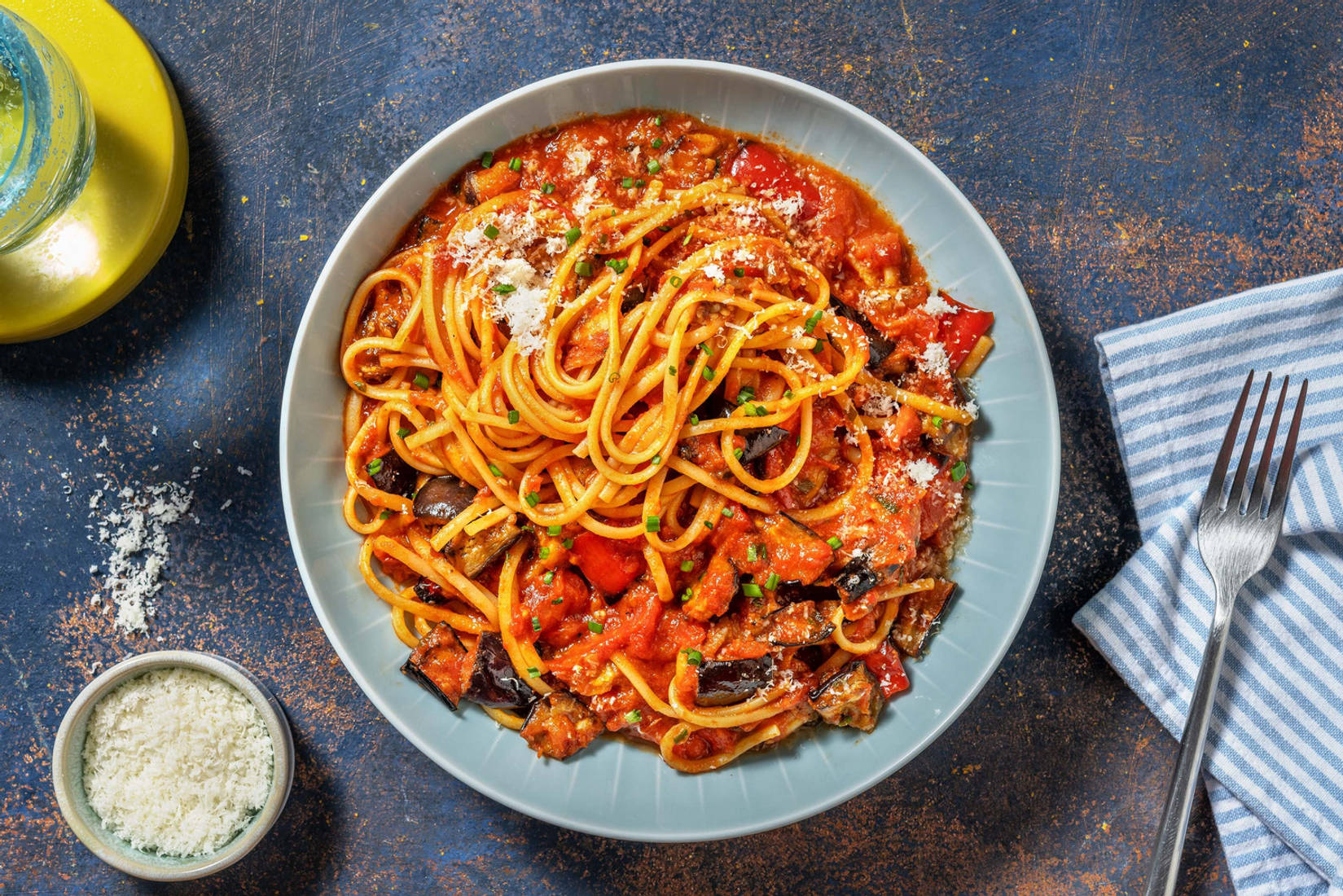 Roasted Pepper and Aubergine Linguine