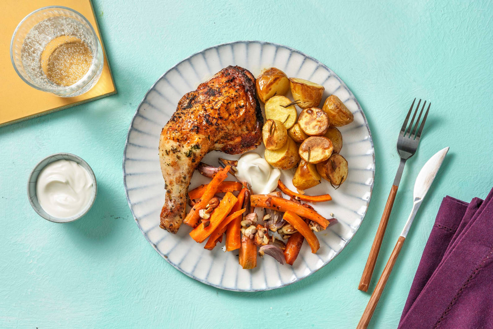 Pouletkeule mit Harissa-Honig-Rüebli