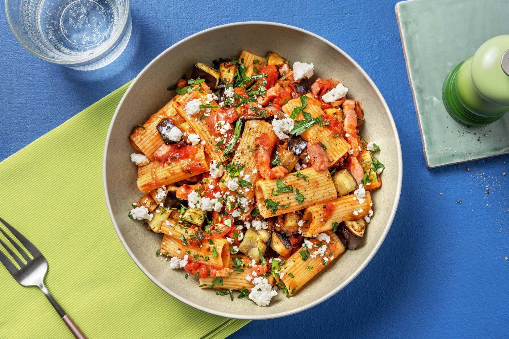 Bacon and Aubergine Rigatoni