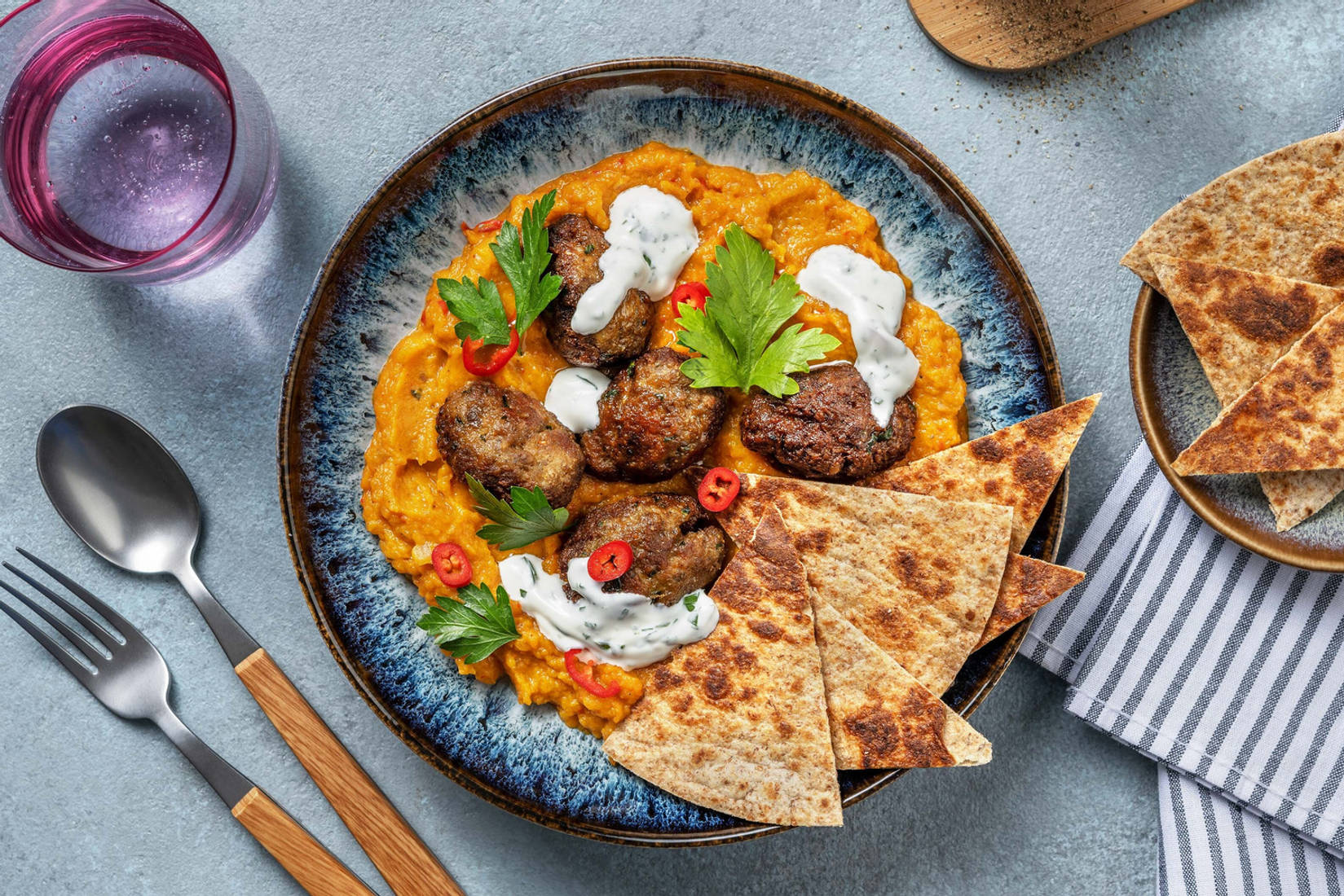 Kofta con crema di zucca al curry