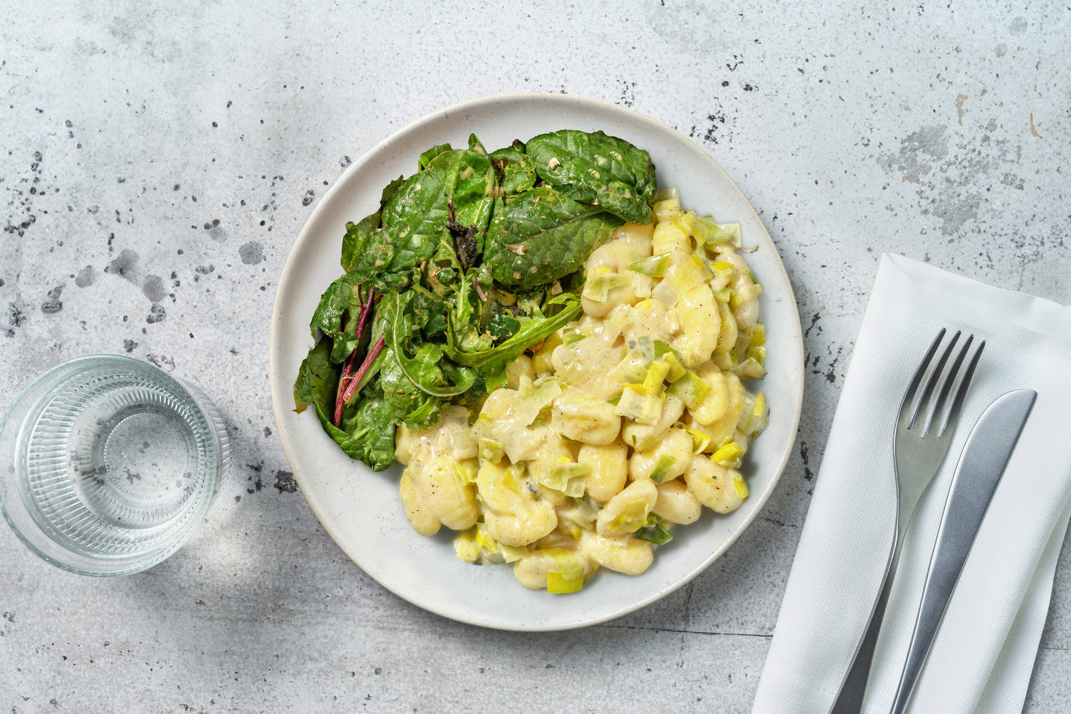Gnocchi au bleu & légumes verts