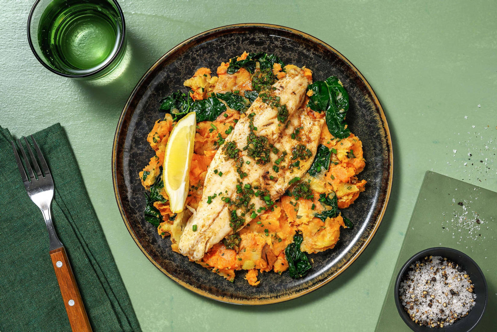 Cajun Spiced Bass and Chive Dressing