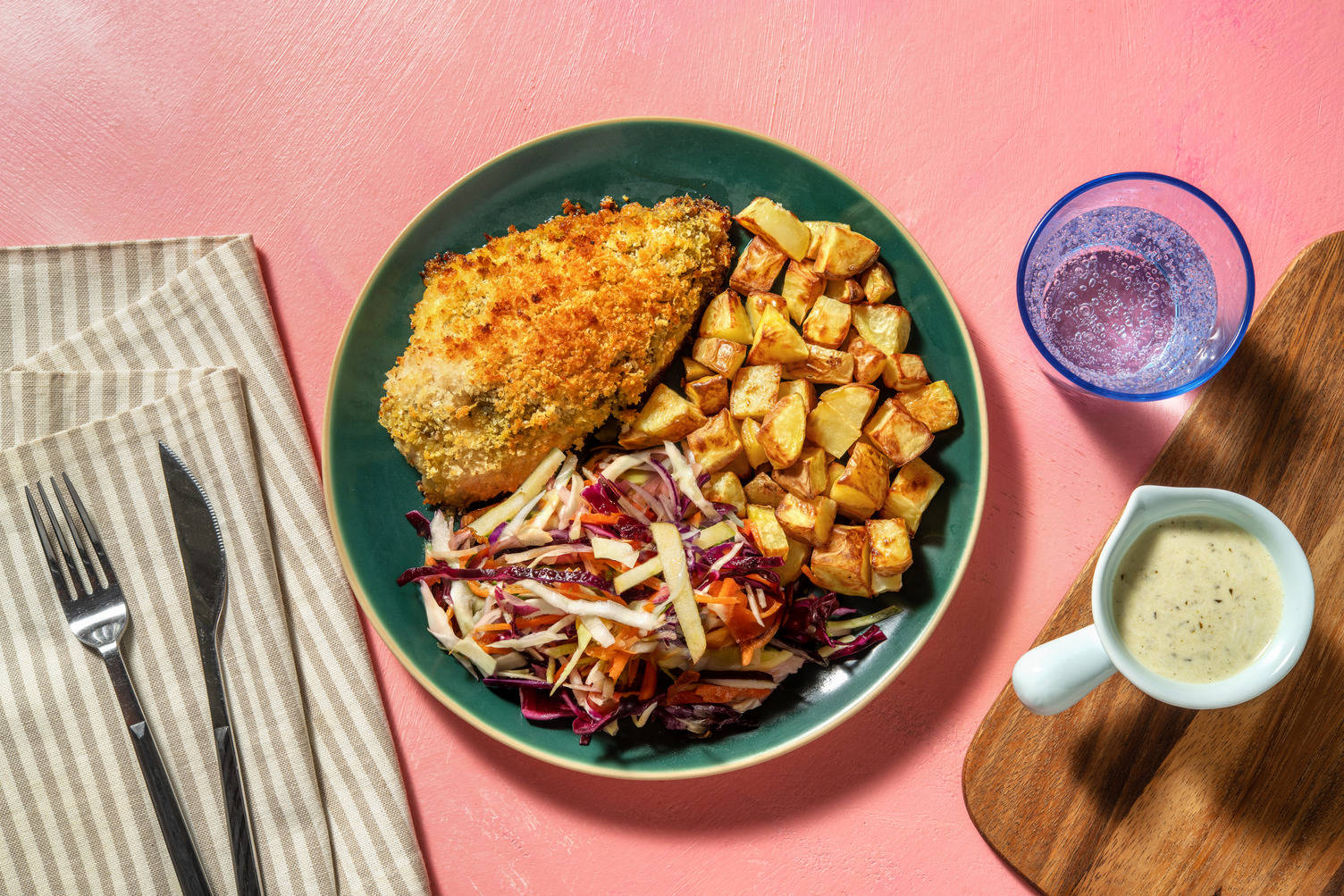Pesto-Crusted Chicken & Apple Slaw
