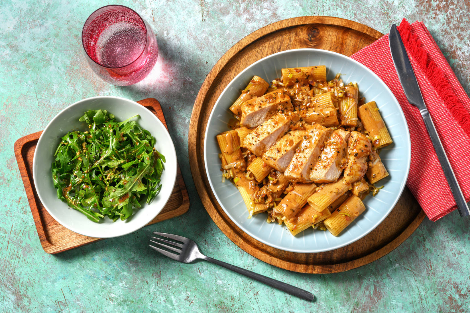 Lomo de cerdo con rigatoni
