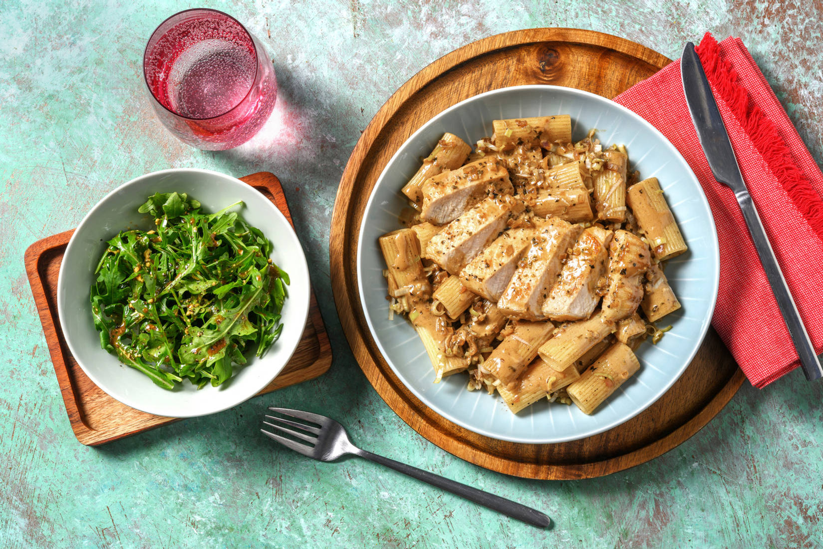 Lomo de cerdo con rigatoni