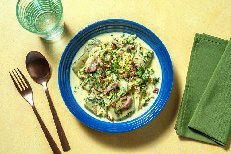 Mini-Maultaschen mit Bacon und Kresse