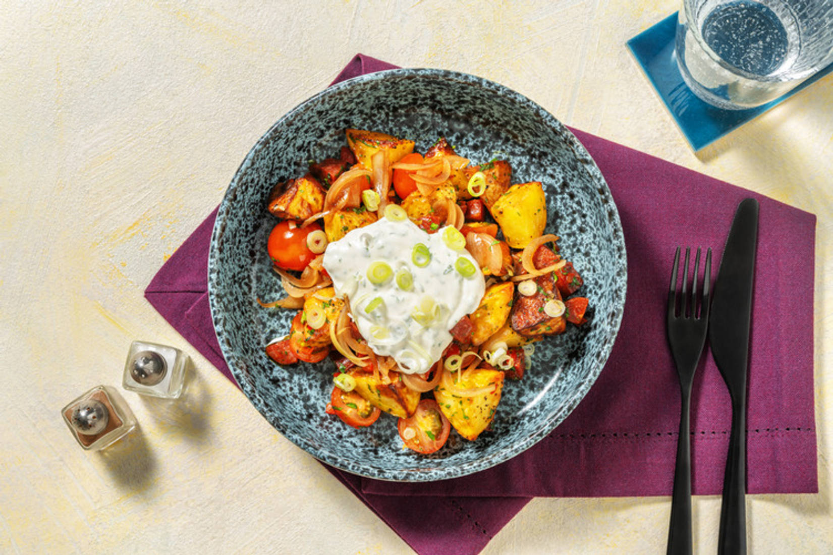 Chorizo and Potato Hash with Prawns