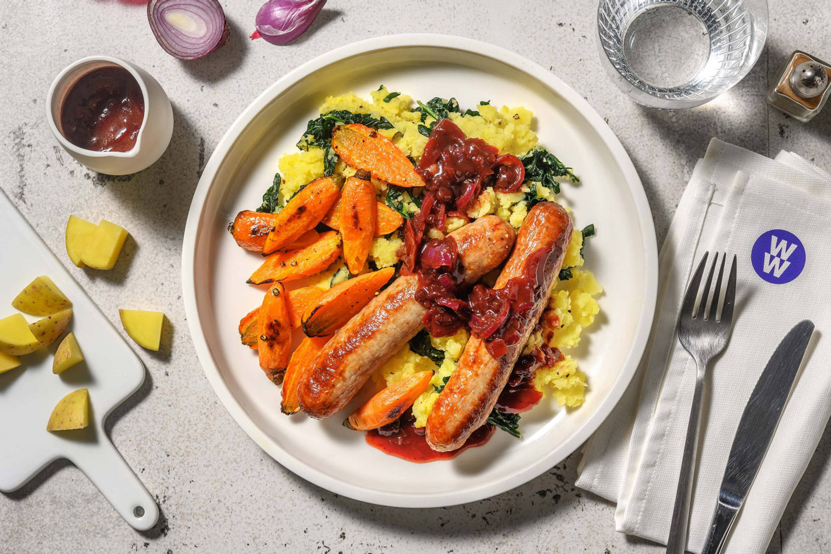 Honey Mustard Sausages and Onion Gravy