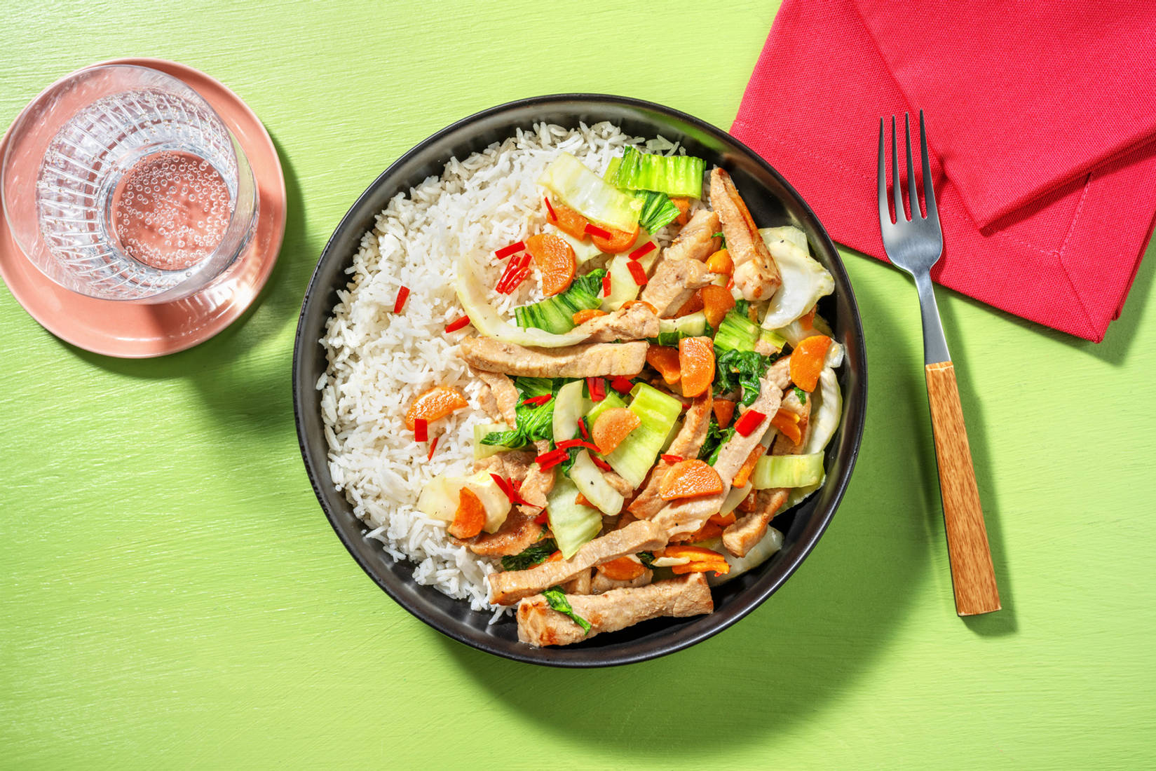 Fläskstrimlor i krämig kokossås