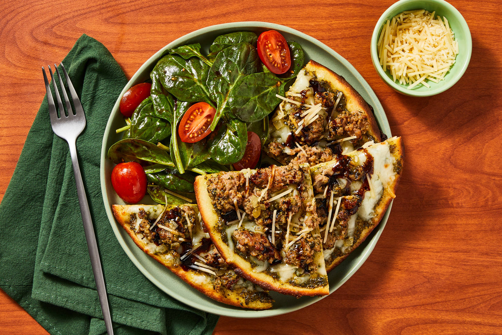 SuperQuick Cheesy Sausage Flatbreads