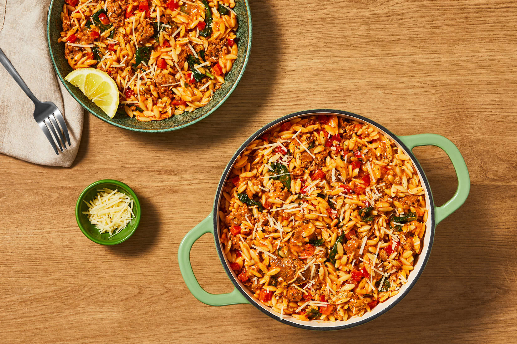 One-Pot Garlicky Turkey and Tomato-Pesto Orzo