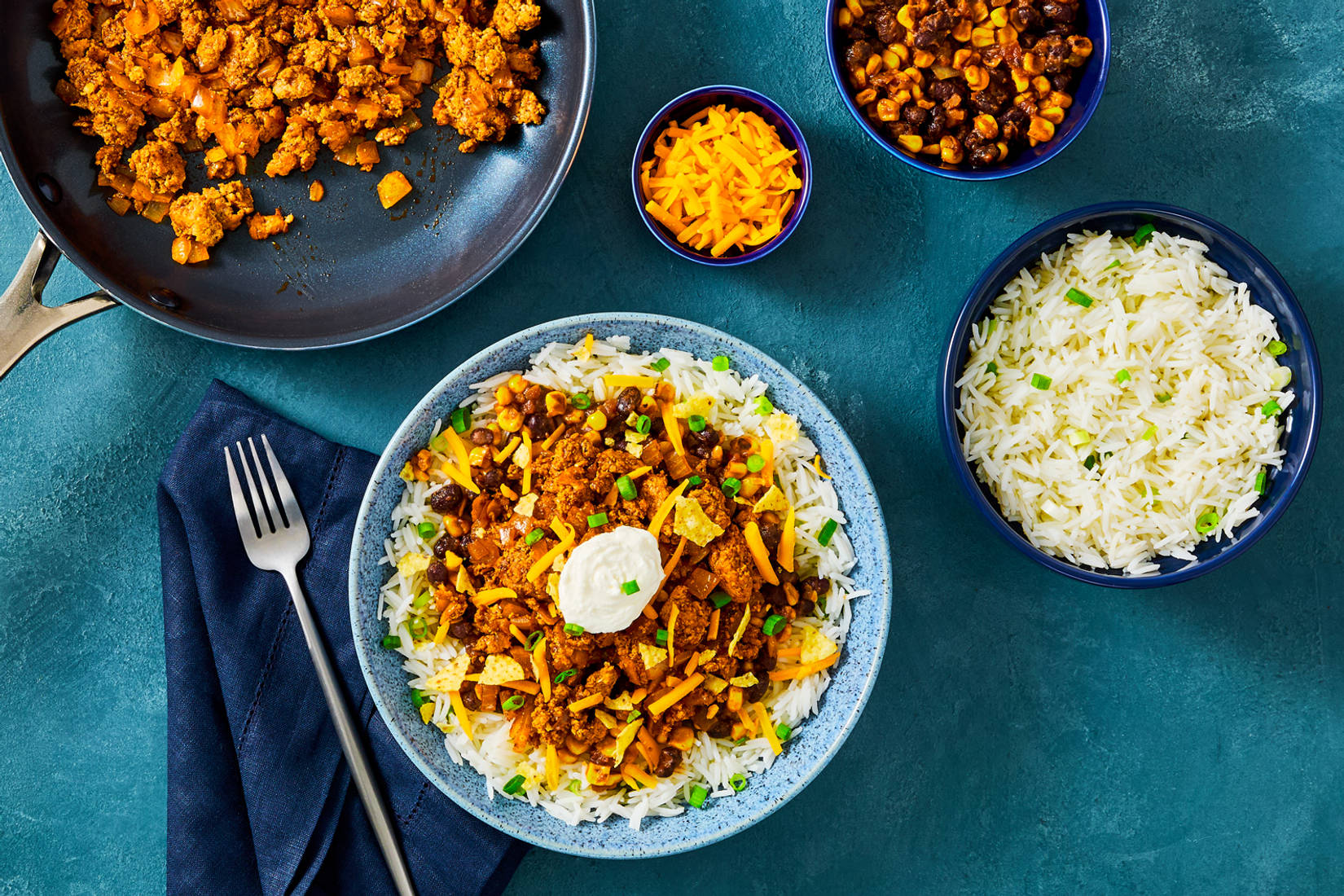 Bols croustillants de dinde et de riz style tex-mex