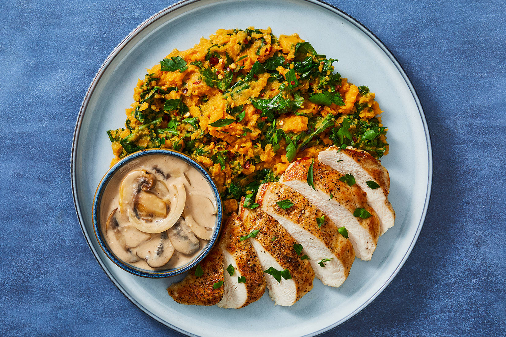 Roasted Organic Chicken with Creamy Balsamic Mushrooms