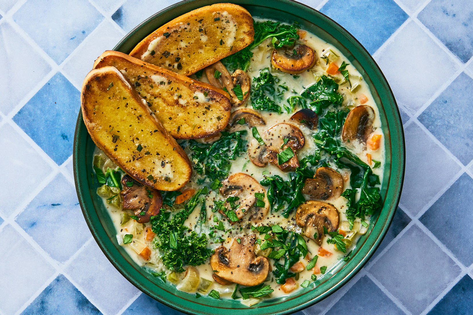 Carb Smart Chicken Cream of Mushroom and Kale Soup
