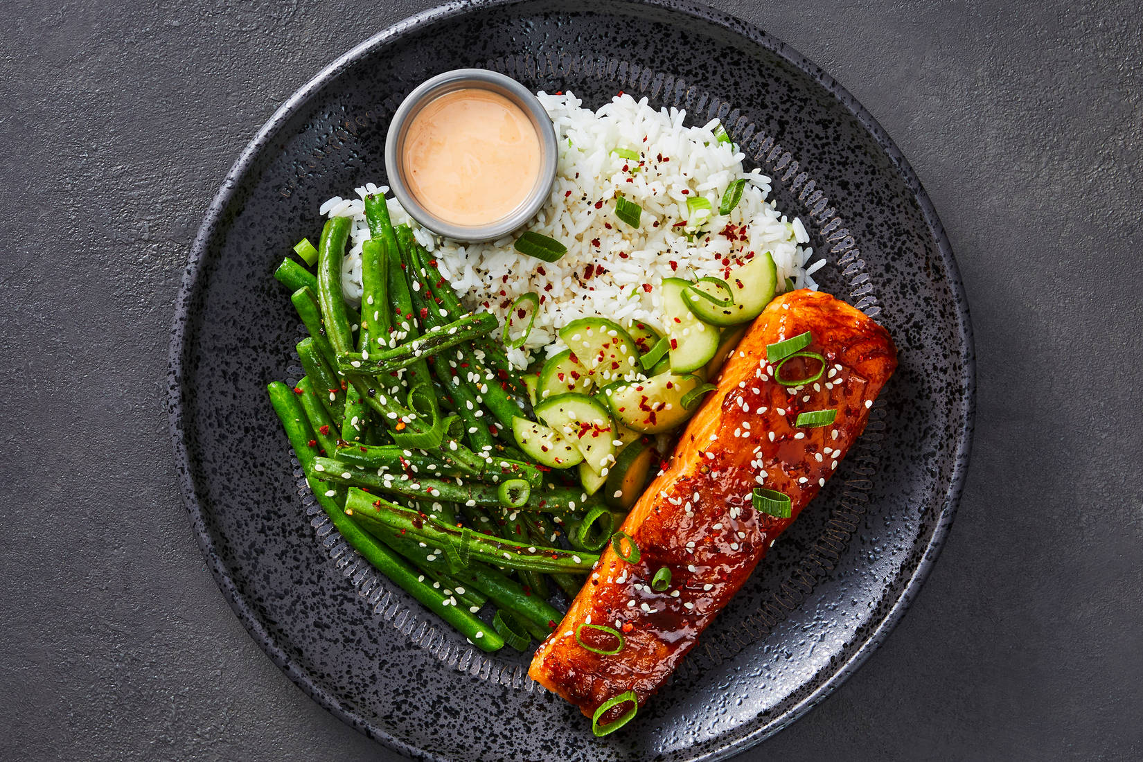 Sweet Soy Salmon & Chili Roasted Green Bean Bowls